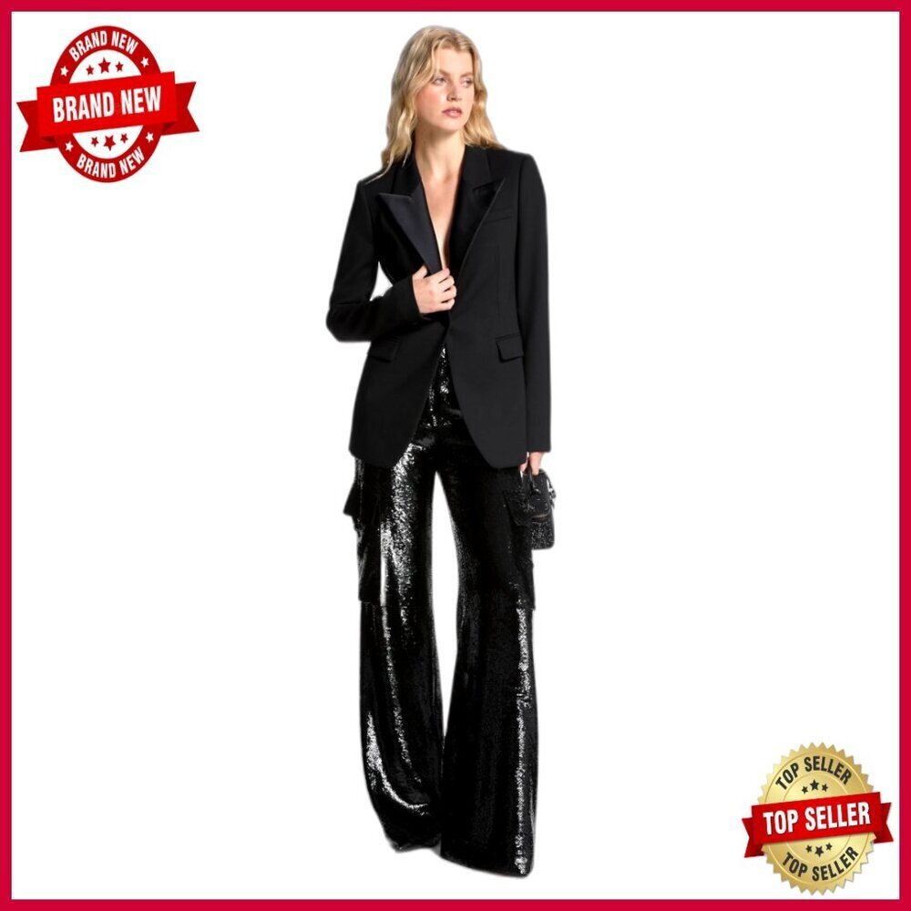 Stretch Twill Tuxedo Blazer with Welted Pockets and Shoulder Pads